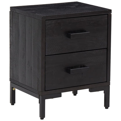 Solid Pinewood Bedside Cabinet - Black, 36x30x45 cm
