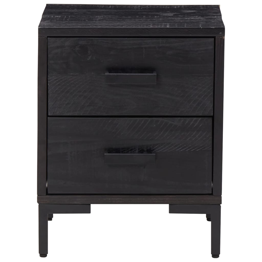 Solid Pinewood Bedside Cabinet - Black, 36x30x45 cm