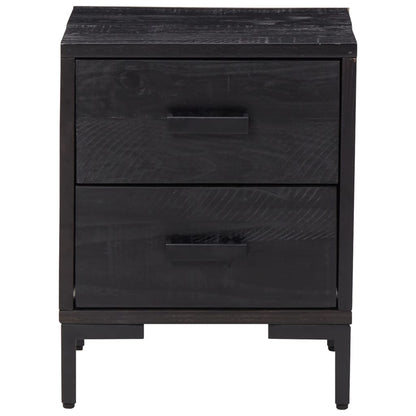 Solid Pinewood Bedside Cabinet - Black, 36x30x45 cm