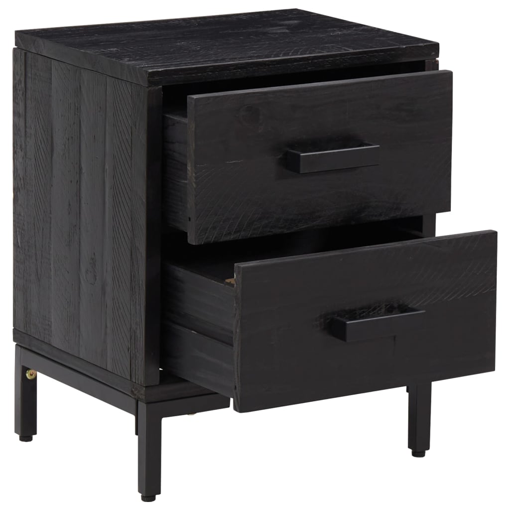 Solid Pinewood Bedside Cabinet - Black, 36x30x45 cm
