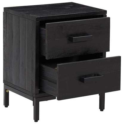 Solid Pinewood Bedside Cabinet - Black, 36x30x45 cm