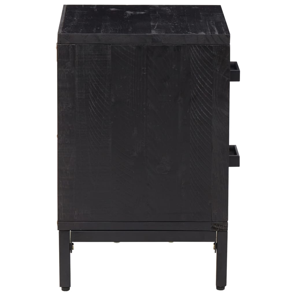 Solid Pinewood Bedside Cabinet - Black, 36x30x45 cm