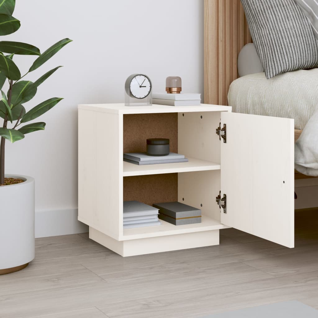 Solid Wood Pine Bedside Cabinet in White, 40x34x45 cm