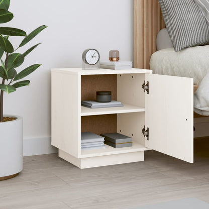 Solid Wood Pine Bedside Cabinet in White, 40x34x45 cm