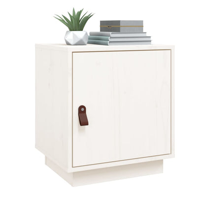 Solid Wood Pine Bedside Cabinet in White, 40x34x45 cm