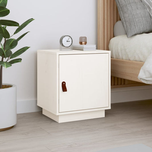 Solid Wood Pine Bedside Cabinet in White, 40x34x45 cm