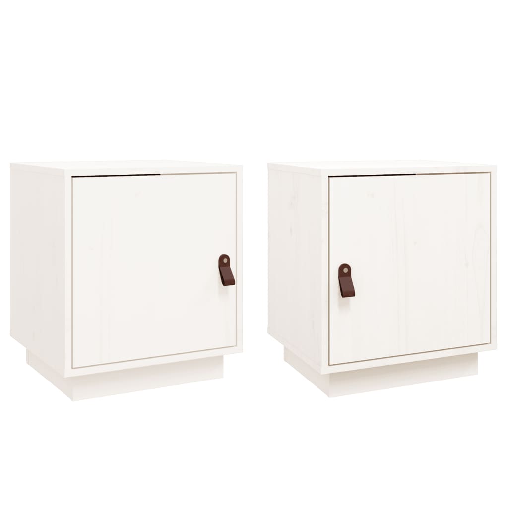 White Solid Wood Pine Bedside Cabinets, Set of 2 - 40x34x45 cm