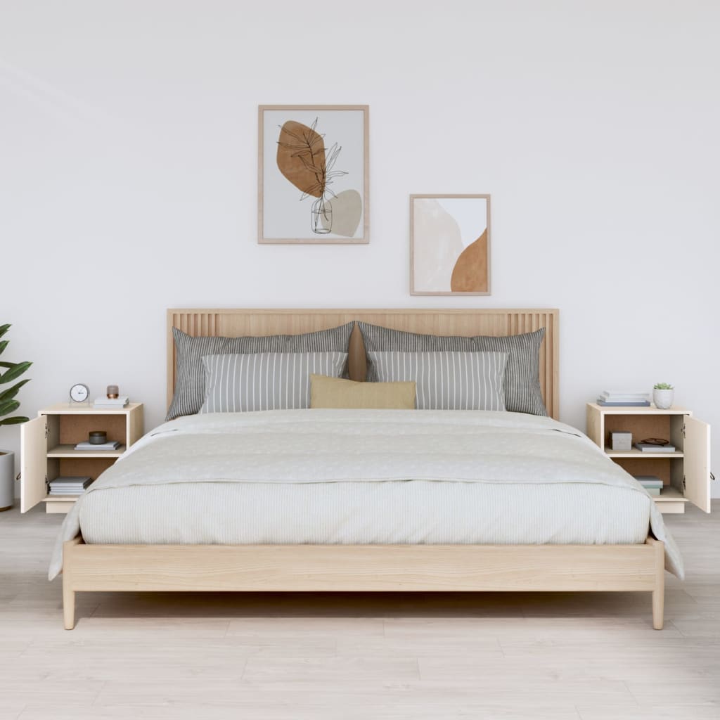 White Solid Wood Pine Bedside Cabinets, Set of 2 - 40x34x45 cm