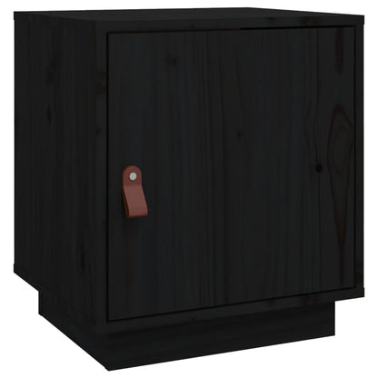 Solid Wood Pine Bedside Cabinet - Black, 40x34x45 cm