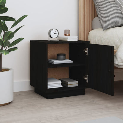 Solid Wood Pine Bedside Cabinet - Black, 40x34x45 cm
