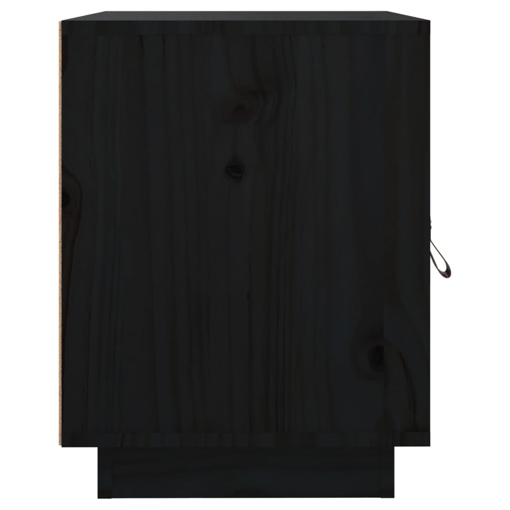 Solid Wood Pine Bedside Cabinet - Black, 40x34x45 cm