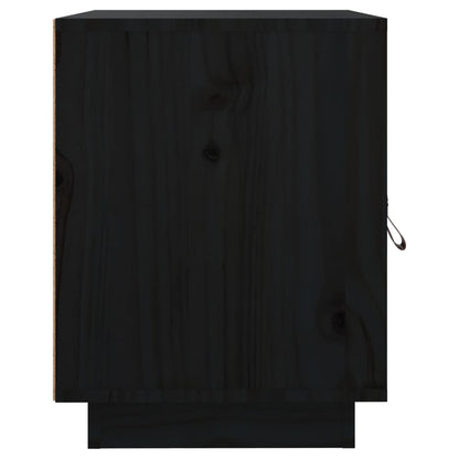 Solid Wood Pine Bedside Cabinet - Black, 40x34x45 cm