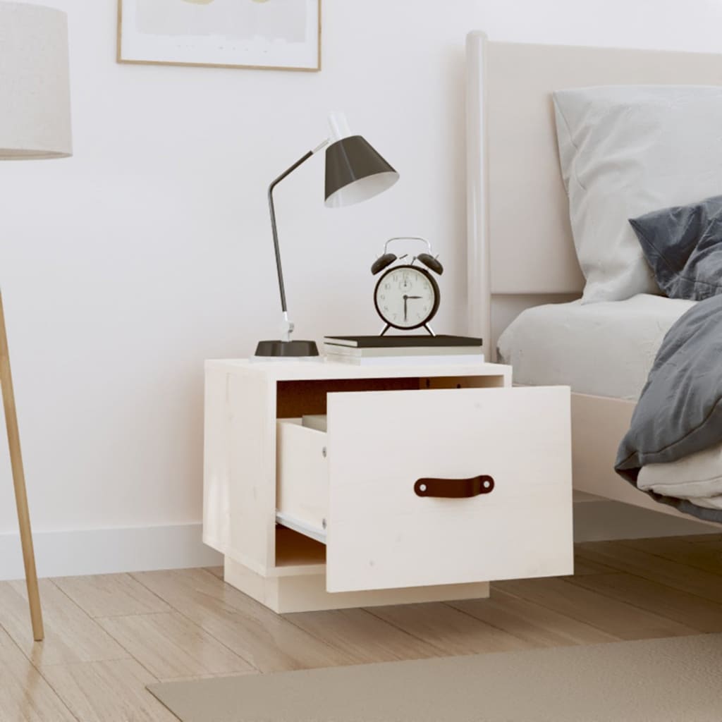 Solid Pine Bedside Cabinet in White - 40x34x35 cm