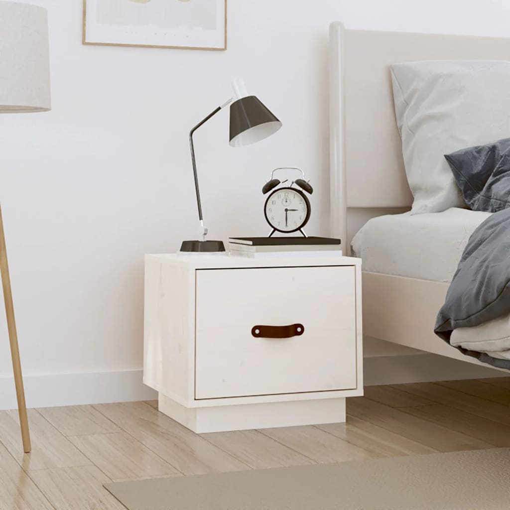 Solid Pine Bedside Cabinet in White - 40x34x35 cm