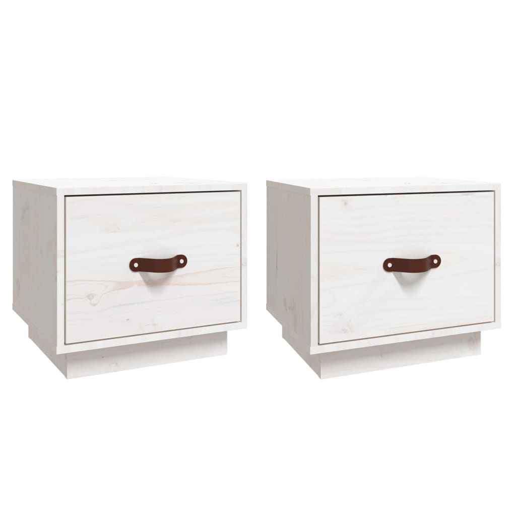 White Solid Wood Pine Bedside Cabinets 2 pcs 40x34x35 cm