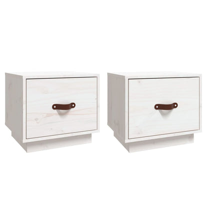 White Solid Wood Pine Bedside Cabinets 2 pcs 40x34x35 cm
