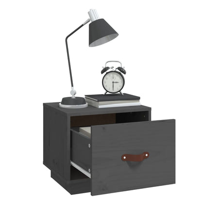 Grey Solid Pine Bedside Cabinet 40x34x35 cm - Stylish & Compact