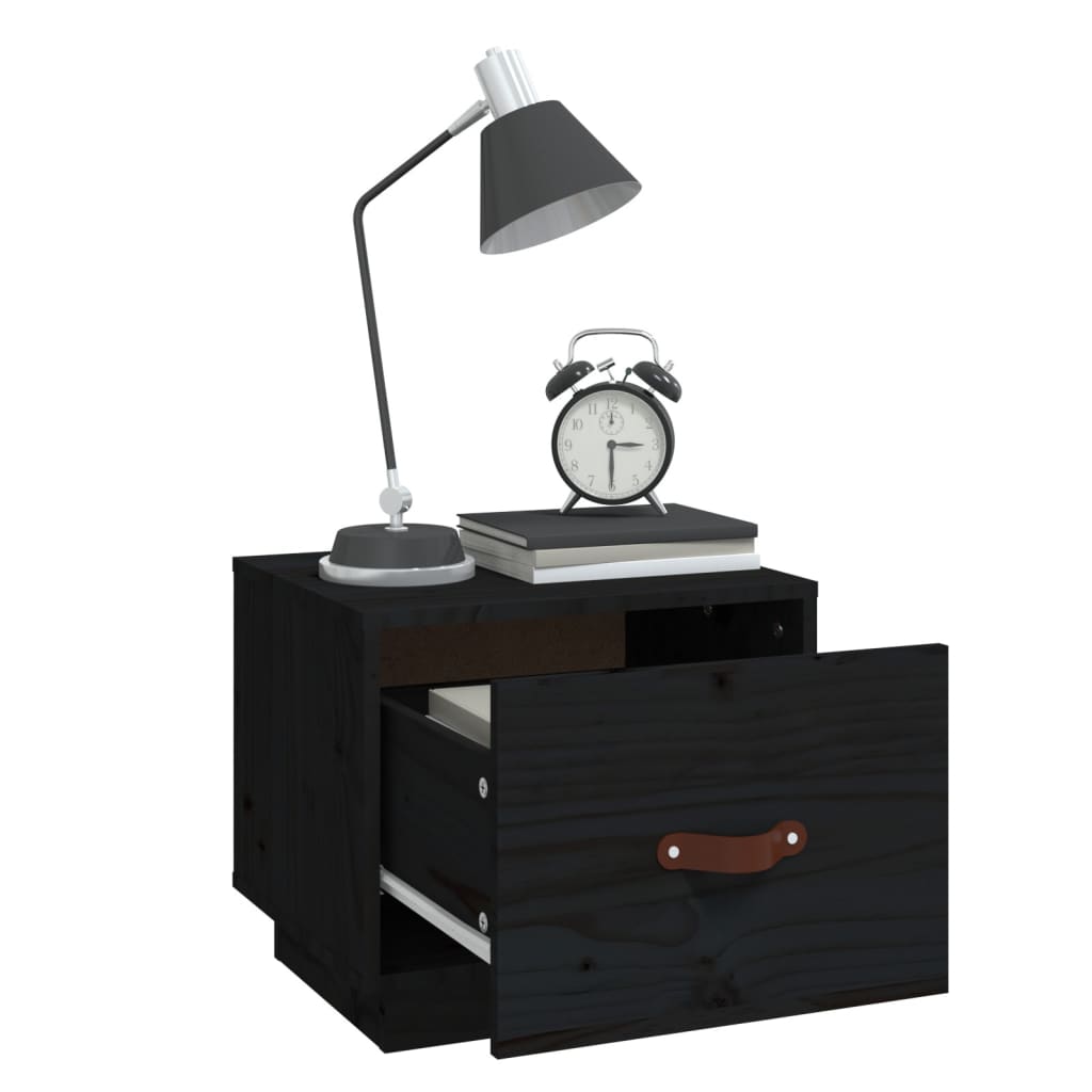 Black Solid Pine Bedside Cabinet 40x34x35 cm - Stylish & Compact