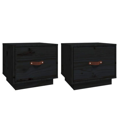 Set of 2 Black Solid Pine Bedside Cabinets - 40x34x35 cm