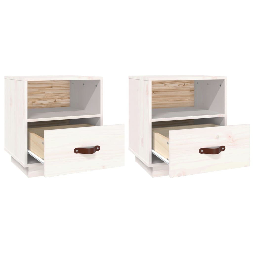Solid Pine Bedside Cabinets 2pcs - White 40x34x45 cm