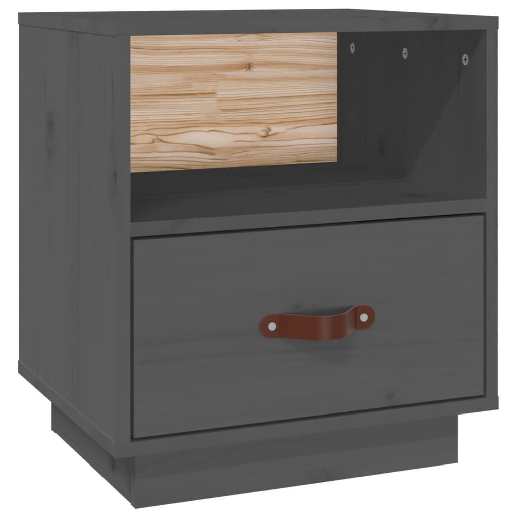 Solid Pine Grey Bedside Cabinet 40x34x45 cm - Modern Style