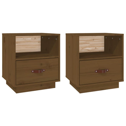 Solid Pine Bedside Cabinets, Honey Brown, Set of 2, 40x34x45 cm