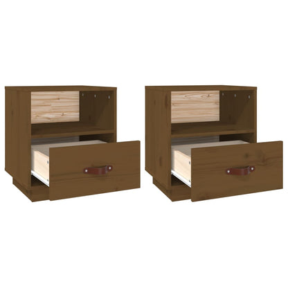 Solid Pine Bedside Cabinets, Honey Brown, Set of 2, 40x34x45 cm