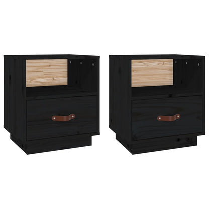 Black Solid Pine Bedside Cabinets Set of 2 - 40x34x45 cm