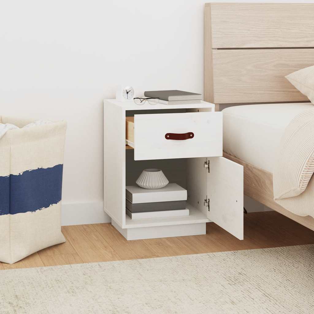 Solid Pine Bedside Cabinet - White, 40x34x55 cm