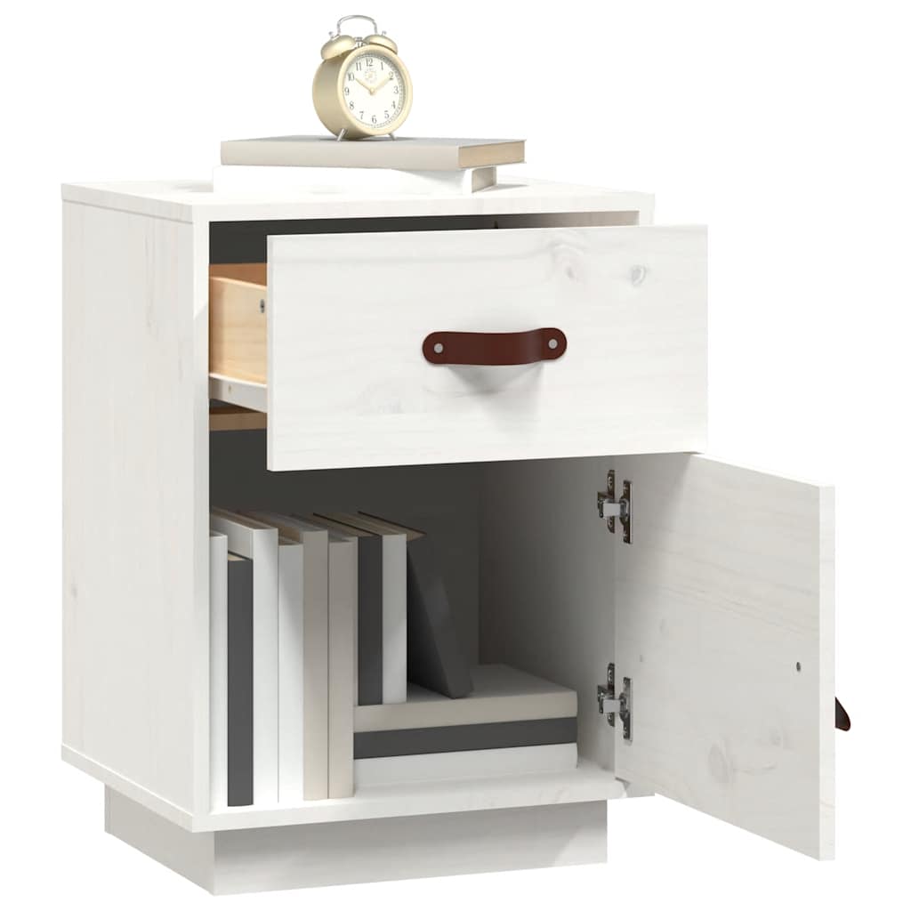 Solid Pine Bedside Cabinet - White, 40x34x55 cm
