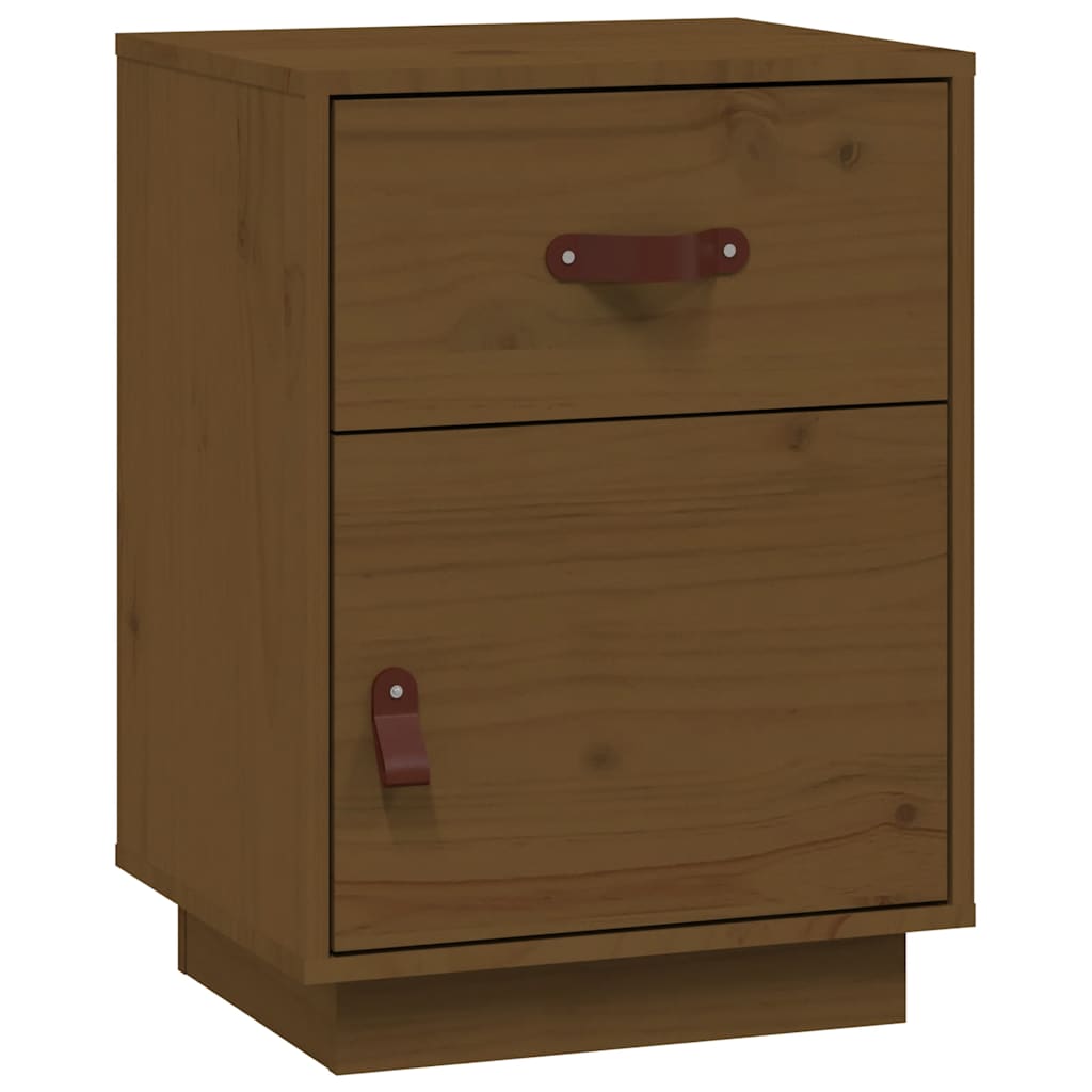 Solid Pine Bedside Cabinets, Honey Brown, Set of 2, 40x34x55 cm