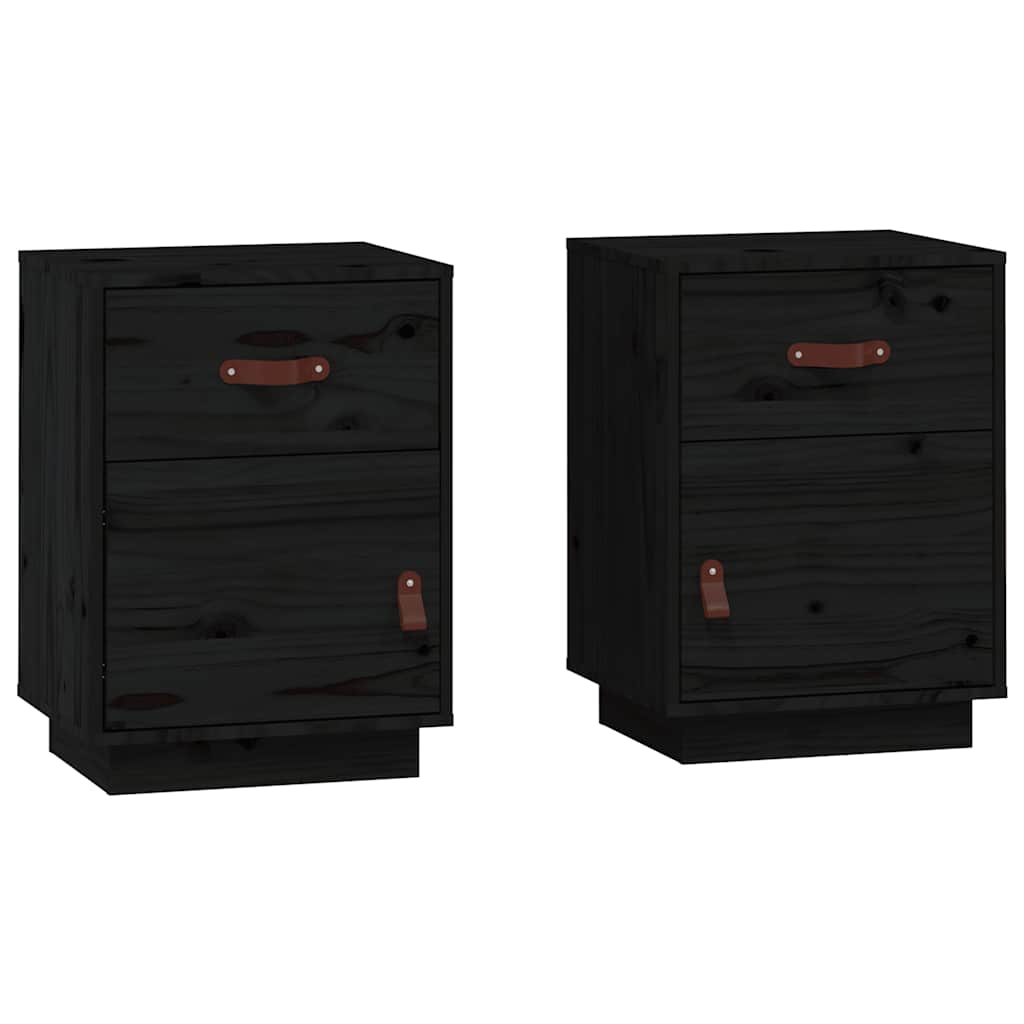 Solid Wood Black Bedside Cabinets 2 pcs - 40x34x55 cm Pine