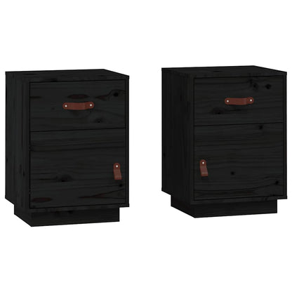 Solid Wood Black Bedside Cabinets 2 pcs - 40x34x55 cm Pine