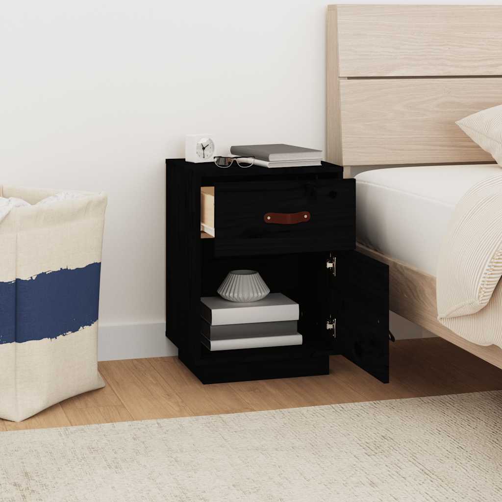 Solid Wood Black Bedside Cabinets 2 pcs - 40x34x55 cm Pine