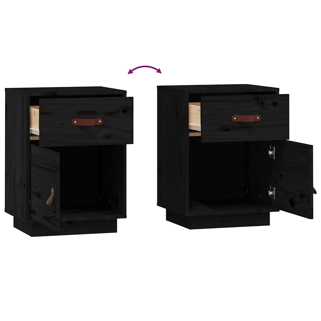 Solid Wood Black Bedside Cabinets 2 pcs - 40x34x55 cm Pine