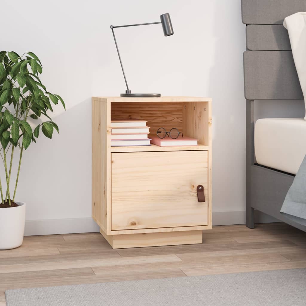 Solid Pine Bedside Cabinet 40x34x55 cm - Natural Wood Finish