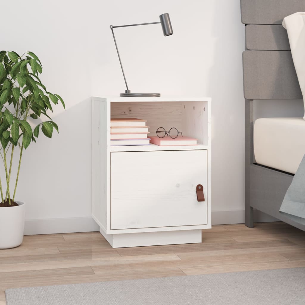 Solid Pine Bedside Cabinet in White, 40x34x55 cm