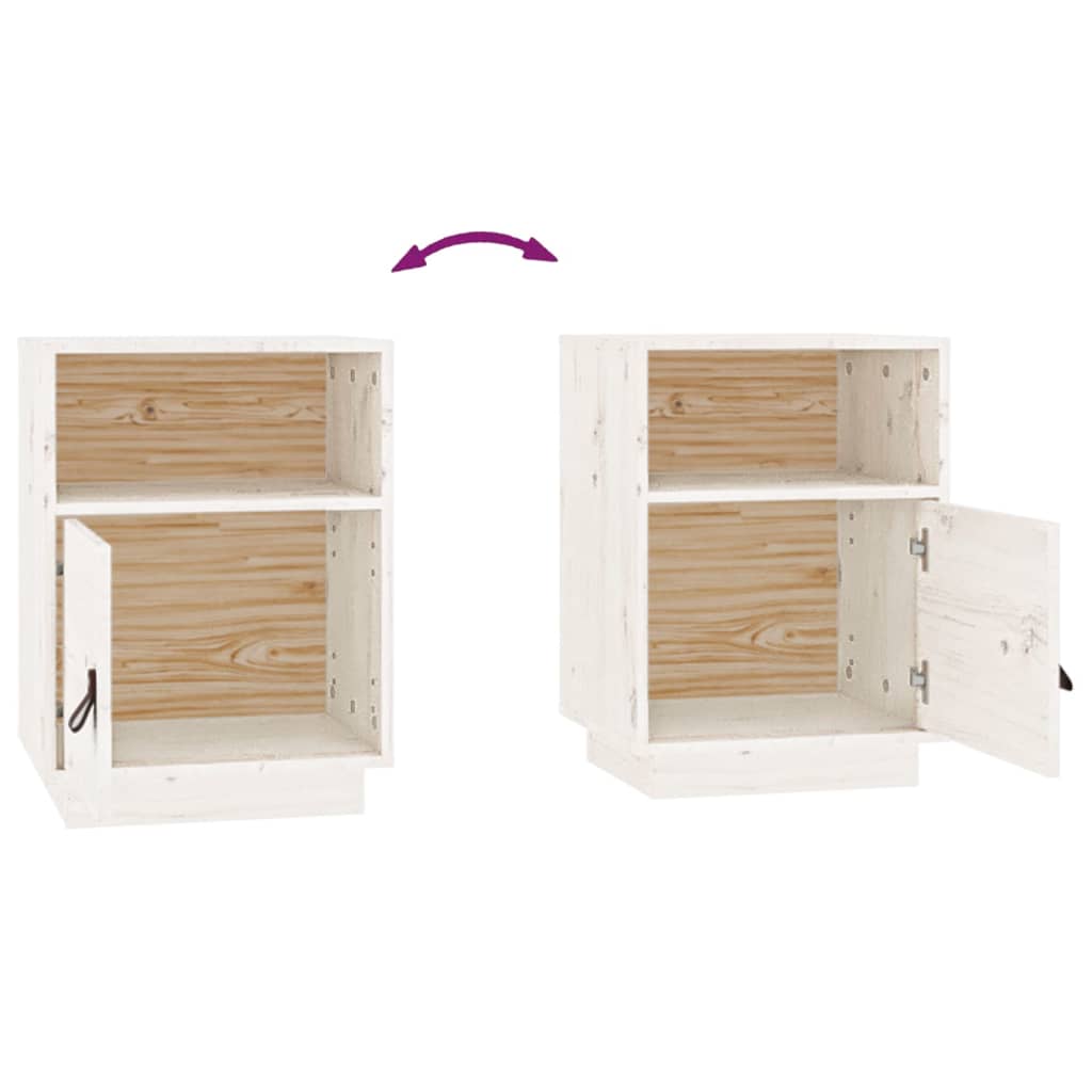 White Solid Pine Bedside Cabinets - 2 Pcs, 40x34x55 cm