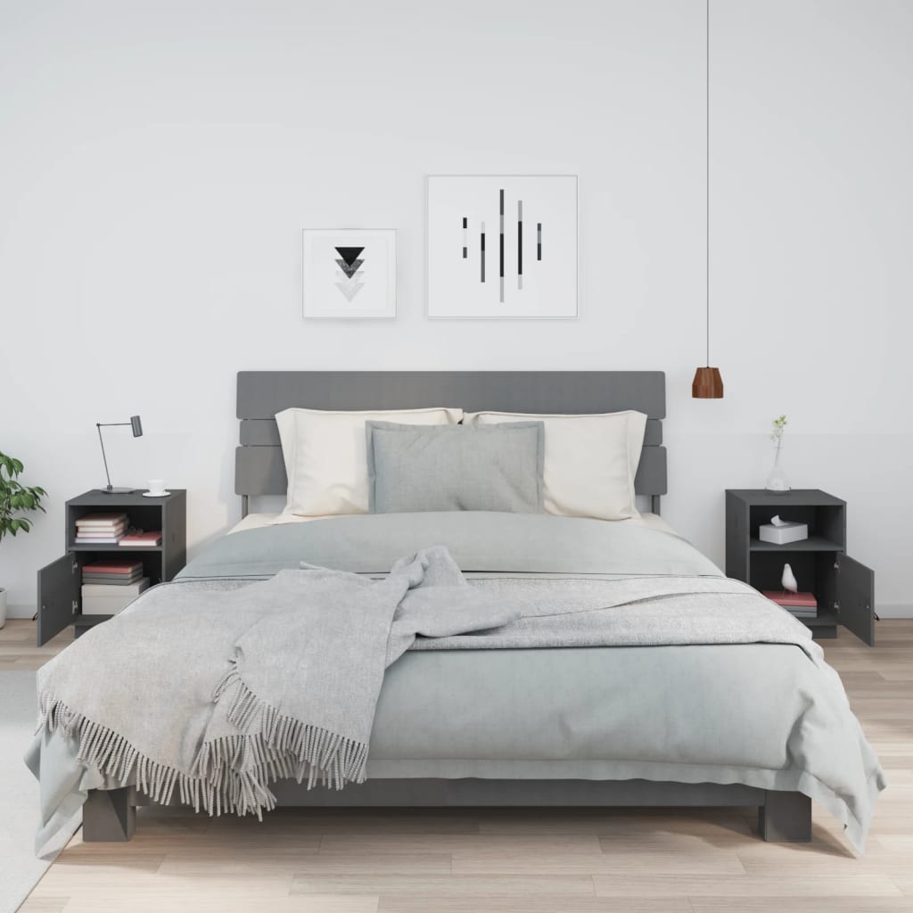 Solid Pine Bedside Cabinets 2 pcs, Grey, 40x34x55 cm - Elegant Design