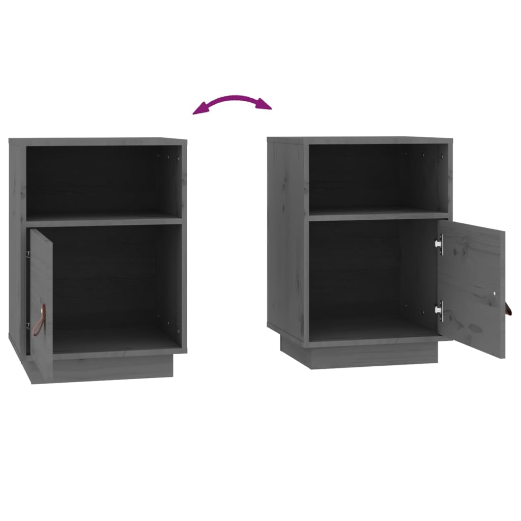 Solid Pine Bedside Cabinets 2 pcs, Grey, 40x34x55 cm - Elegant Design