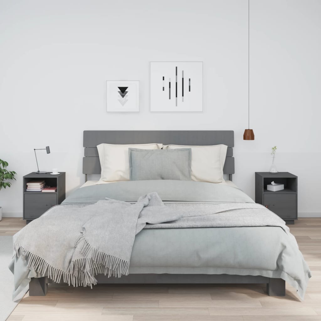 Solid Pine Bedside Cabinets 2 pcs, Grey, 40x34x55 cm - Elegant Design