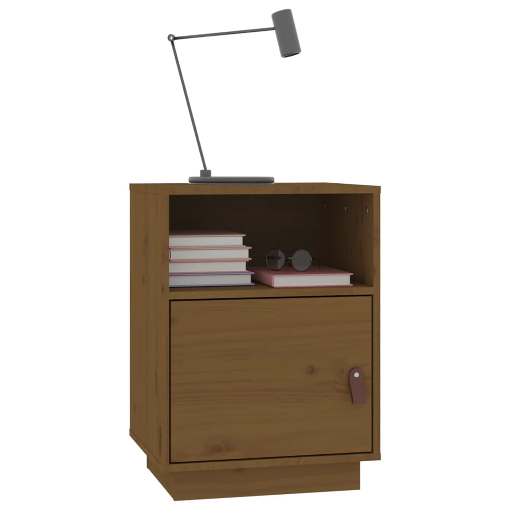 Solid Pine Brown Bedside Cabinet - 40x34x55 cm Honey Finish