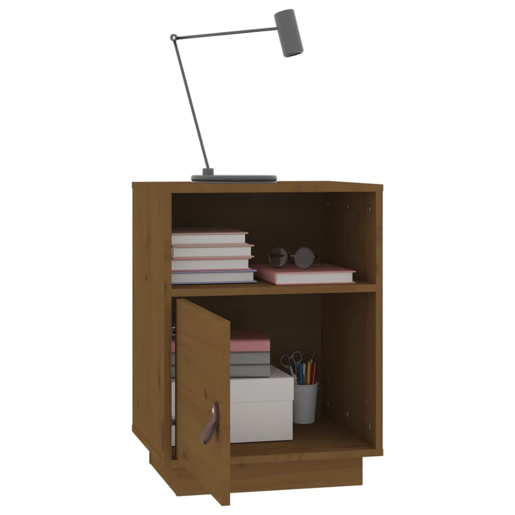 Solid Pine Brown Bedside Cabinet - 40x34x55 cm Honey Finish