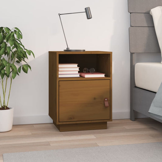 Solid Pine Brown Bedside Cabinet - 40x34x55 cm Honey Finish