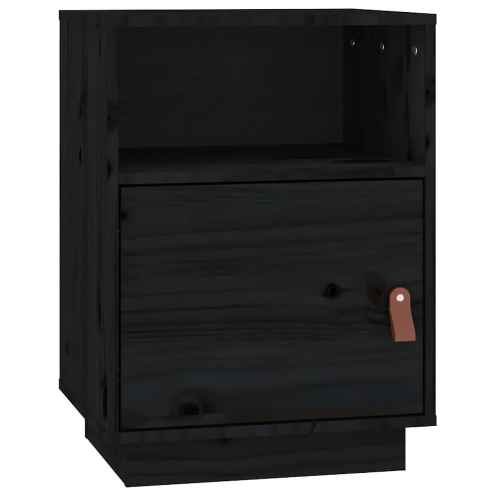 Solid Wood Black Bedside Cabinet 40x34x55cm - Pine Finish