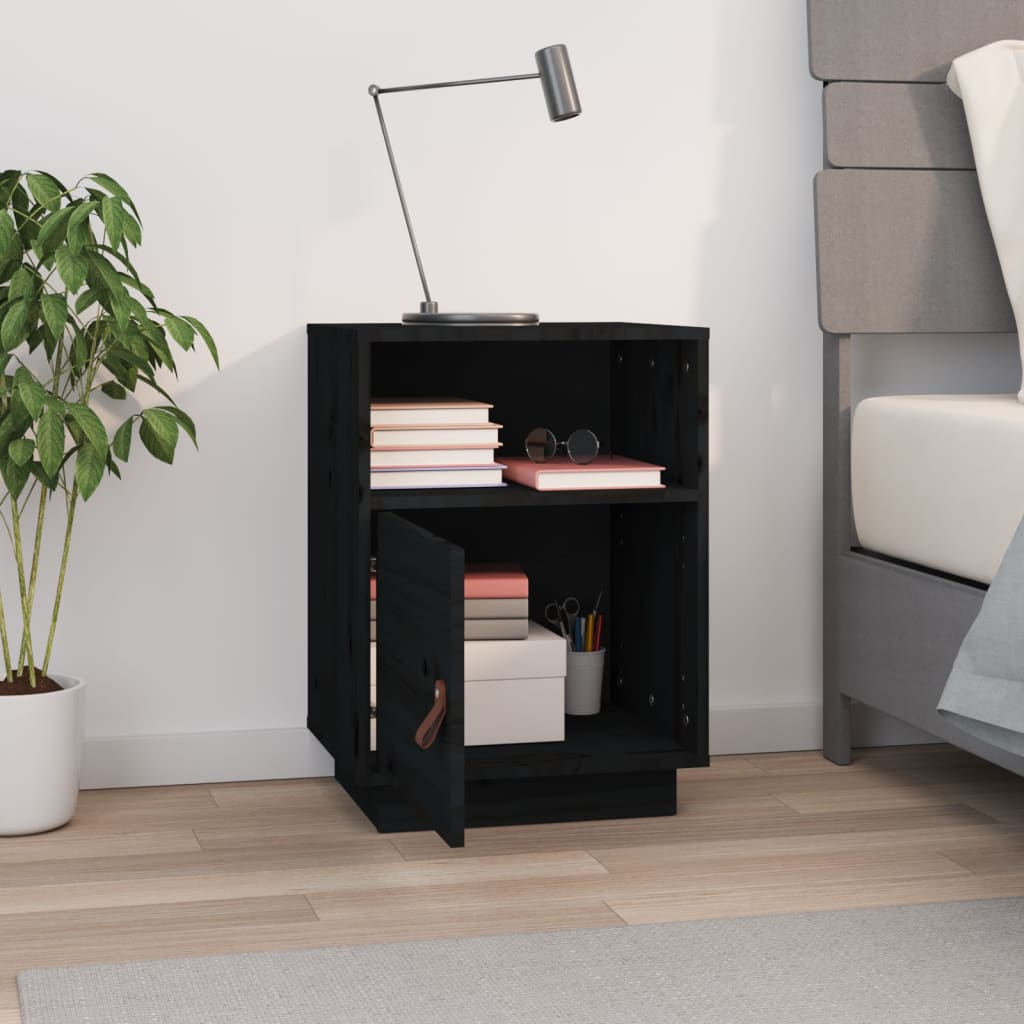 Solid Wood Black Bedside Cabinet 40x34x55cm - Pine Finish