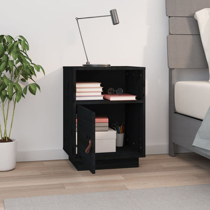 Solid Wood Black Bedside Cabinet 40x34x55cm - Pine Finish