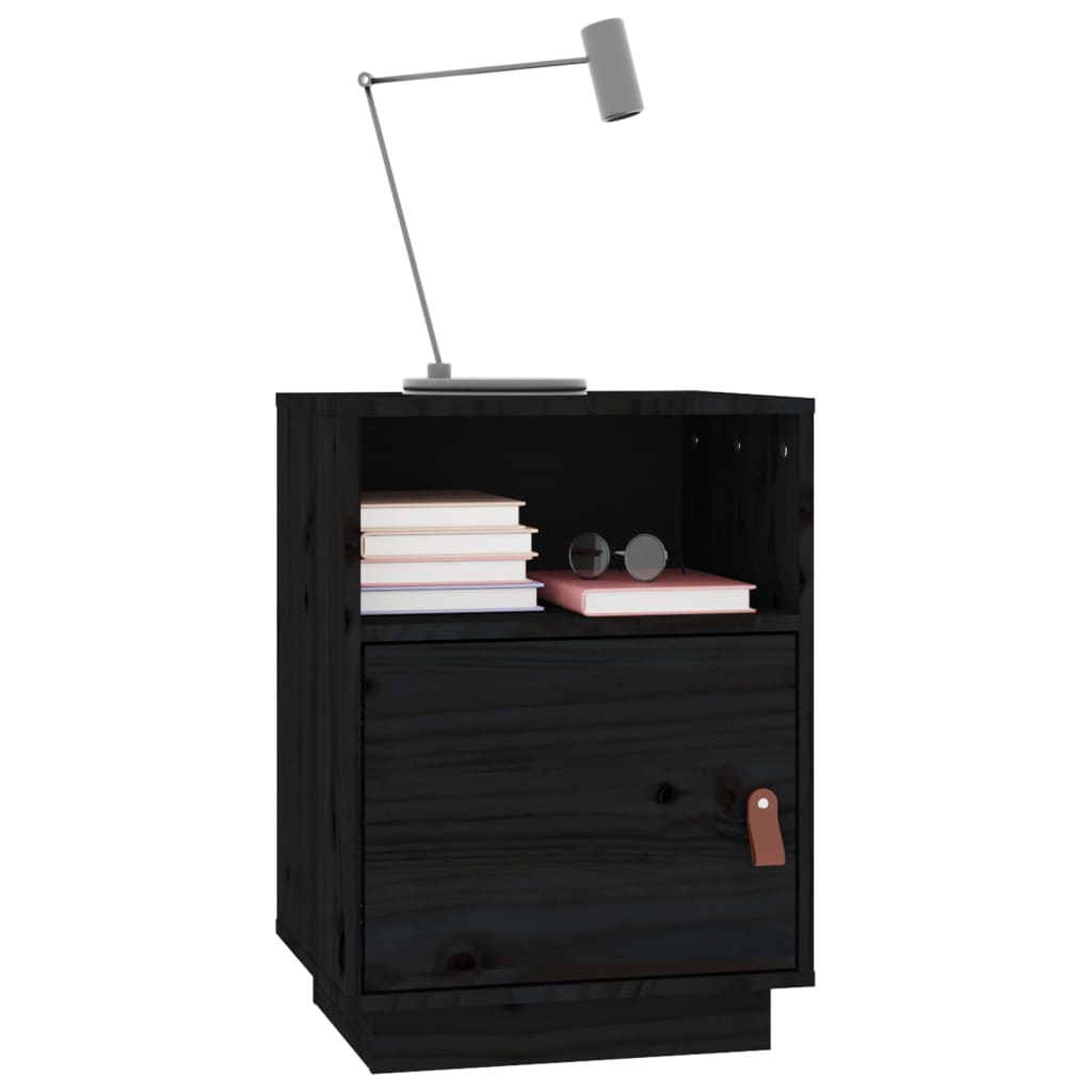 Solid Wood Black Bedside Cabinet 40x34x55cm - Pine Finish