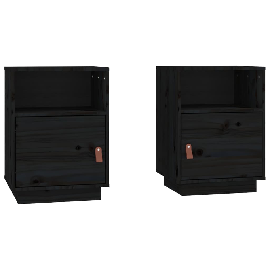 Solid Wood Black Bedside Cabinets, 2 Pcs, 40x34x55 cm Pine