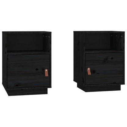 Solid Wood Black Bedside Cabinets, 2 Pcs, 40x34x55 cm Pine